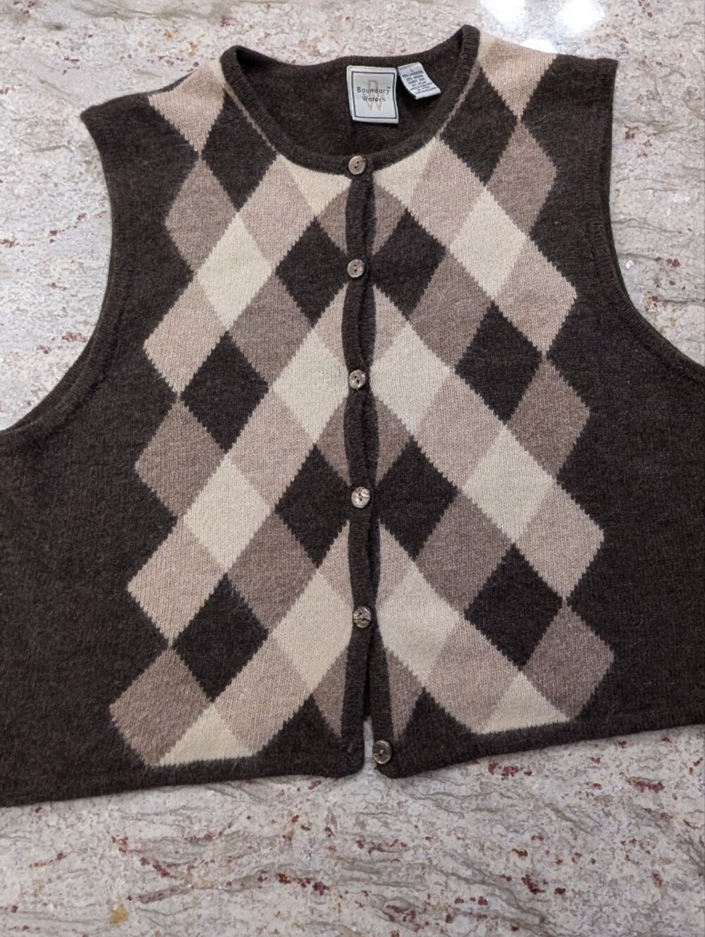 Lambswool Angora Blend Dark Academia Vest Diamond Argyle Brown Tan Size Large